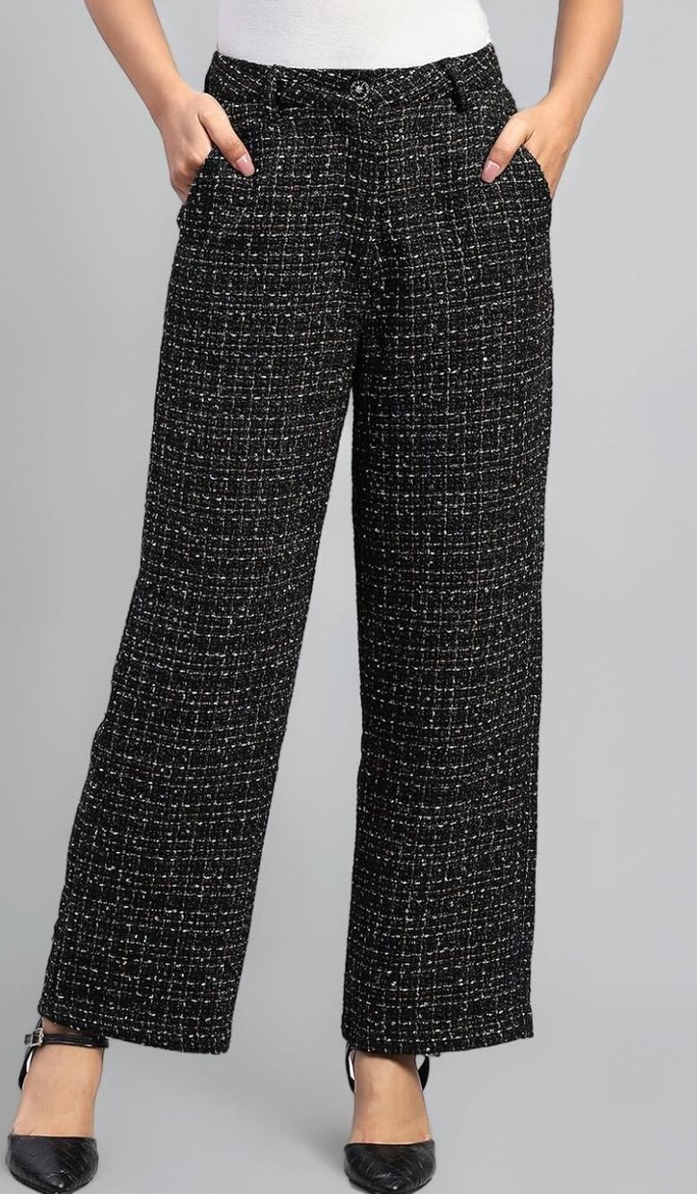Zara Structured Tweed Wide Leg Pants Sz L NWT Career Feminine Classic Academia